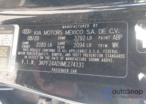 2021 Kia Forte Lxs from USA, damaged, VIN 3KPF24AD9ME274131